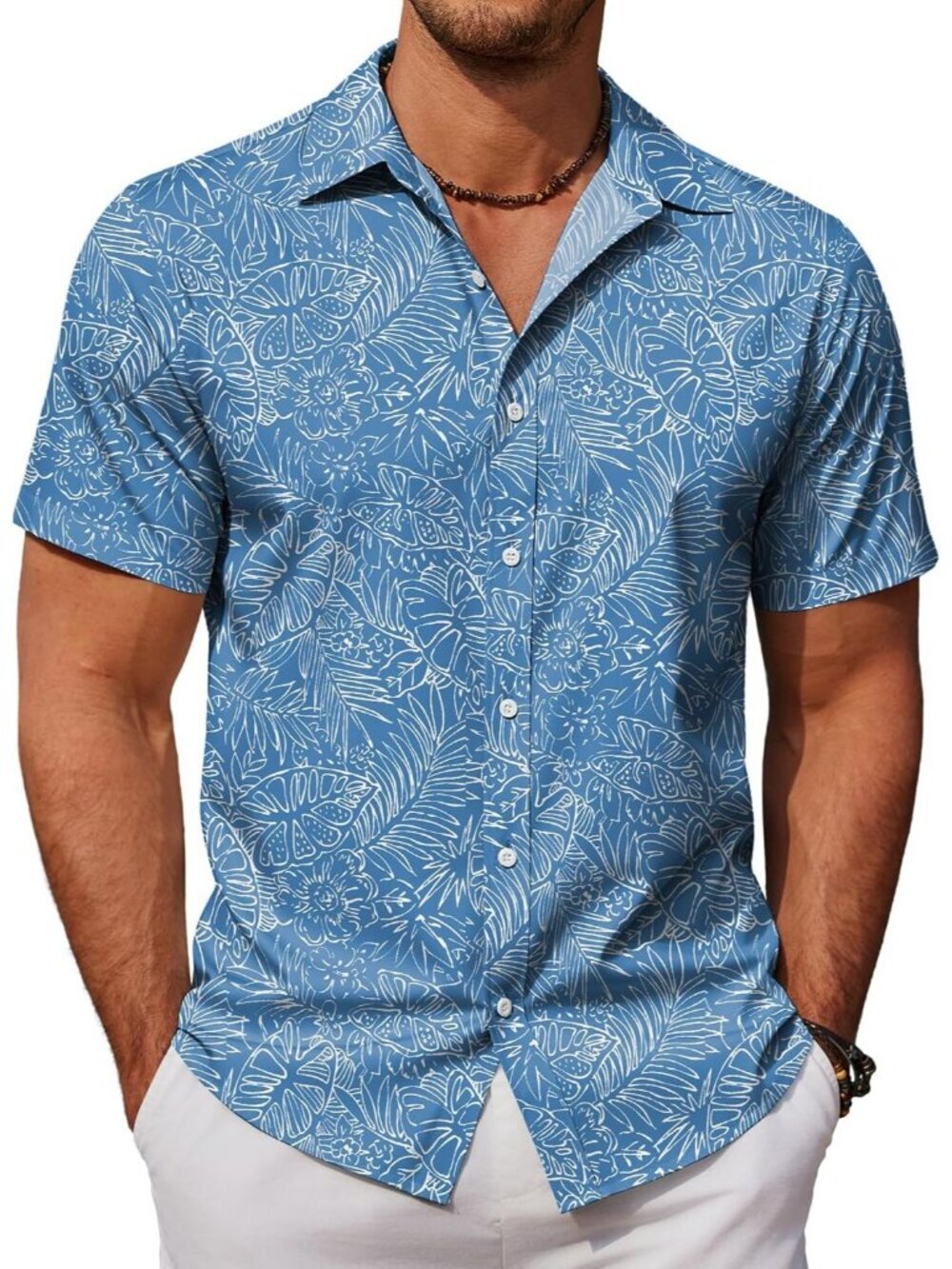 ✨Men's Button Down Floral Blue Hawaiian Short Sleeve Aloha Beach Casual Shirt